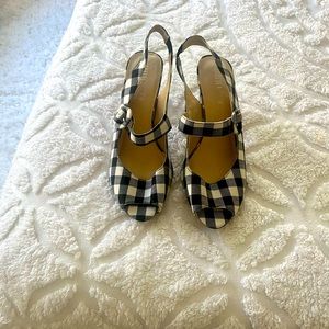 Adorable Black and White Gingham Peeptoe Sling Back Heels